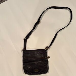 Fossil Black Leather Crossbody Bag with Gold Accents